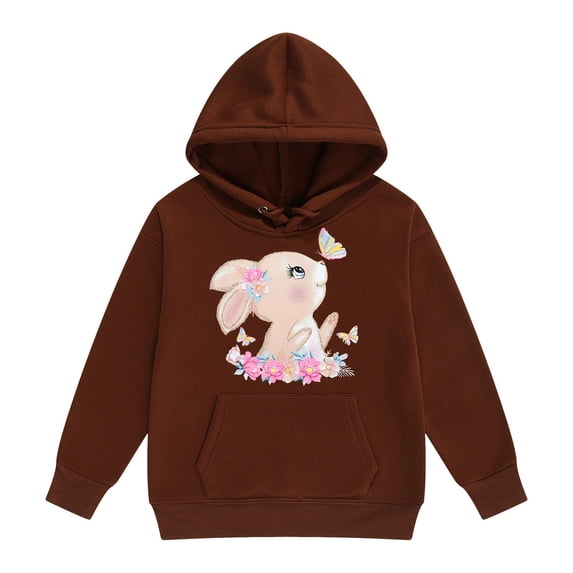 SonxaHe Hooded Sweatshirt for Toddler Girl Bunny Graphic Long Sleeve Hoodies Outdoor Athletic Streetwear Hoodies for Teen Brown,Size 3-4 Y