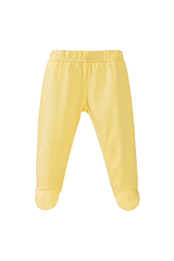 Infant Boy Girl Pants Stretch Waist Soft Trousers with Footed Baby Cotton Loose Comfortable Pants Yellow,Size 0-24 M