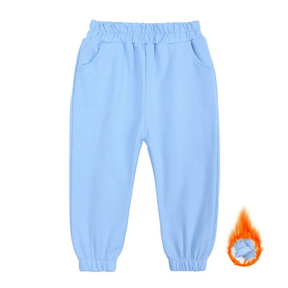 SonxaHe Boy Girl Pants Thick Lined Jogger Soft Leggings Child Winter Warm Unisex Pants Blue,Sized 1-2