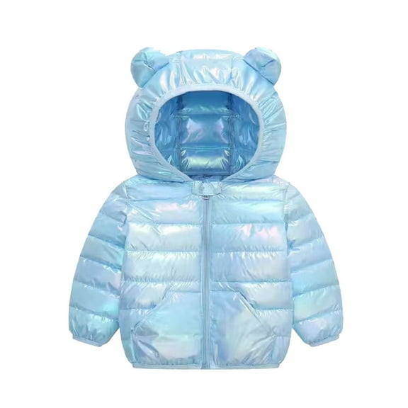 SonxaHe Infant Boy Girl Puffer Coat Gradient Long Sleeve Zipper Hooded Coat Winter Lightweight Waterproof Outerwear Blue,Sized 12-18 M