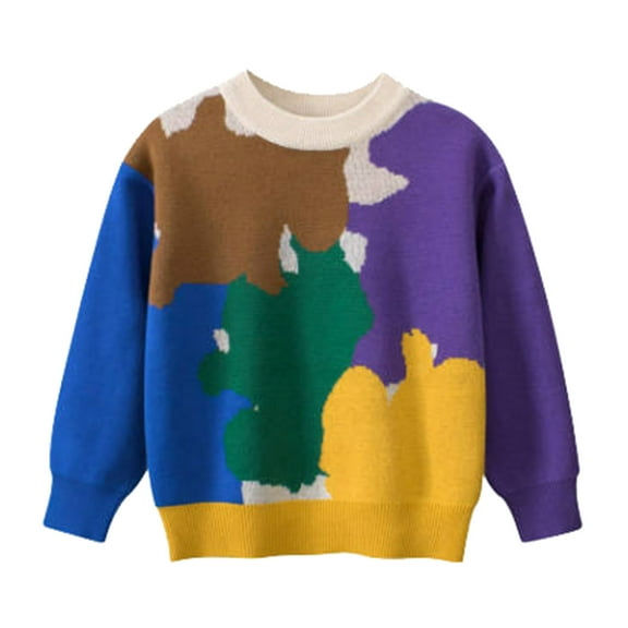 SonxaHe Infant Boy Girl Sweater Colorblock Warm Knitted Pullover Tops Child Warm Comfy Streetwear Winter Sweaters Multi-color,Sized 1-2