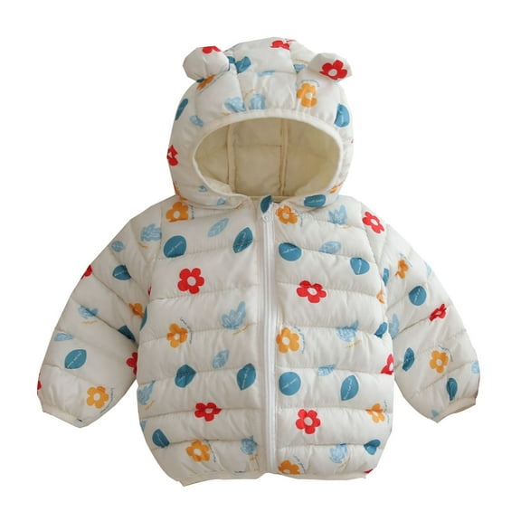 SonxaHe Infant Boy Girl Winter Coats Cartoon Prints Lightweight Hooded Jackets Children Outdoor Comfy Quilted Puffer Coat White,Sized 12-24 M