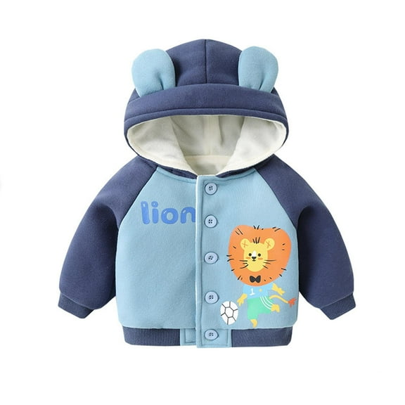 SonxaHe Infant Boy Girl Winter Jackets Fleece Cute Animal Print Button Up Warm Autumn Winter Hooded Coat Blue,Sized 18-24 M