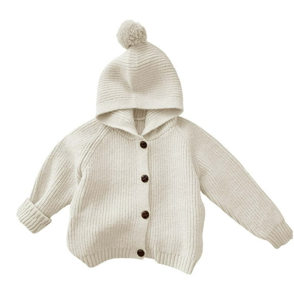 SonxaHe Boy' Hooded Cardigan Sweater Button Long Sleeve Solid Soft Knit Warm Autumn Winter Coats Beige,Sized 18-24 M