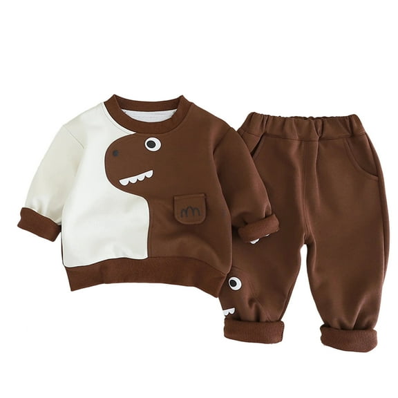 SonxaHe Infant Boy Outfits Cartoon Print Long Sleeve Tshirt Trousers Children Loose Sports Autumn Outerwear Outfit Set Brown,Sized 18-24 M