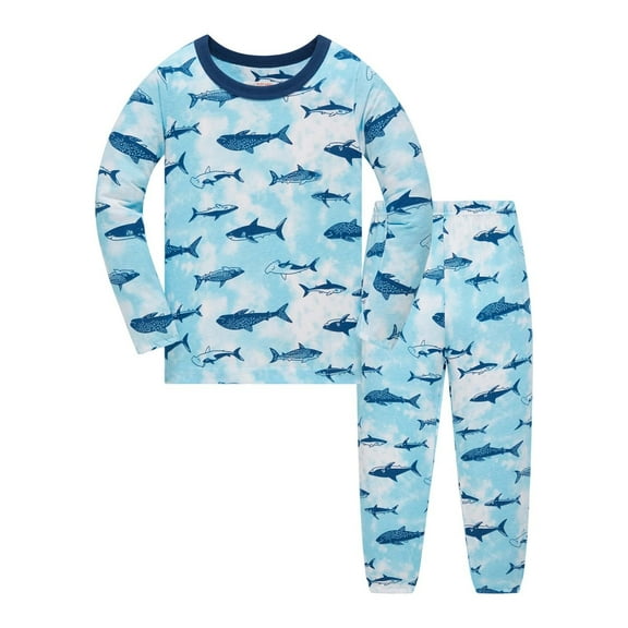 SonxaHe Infant Boy' Outfits Shark Prints Home Wear T-Shirt Pants Kids Soft Breathable Comfy Loungewear Outfit Set Blue,Sized 18-24 M