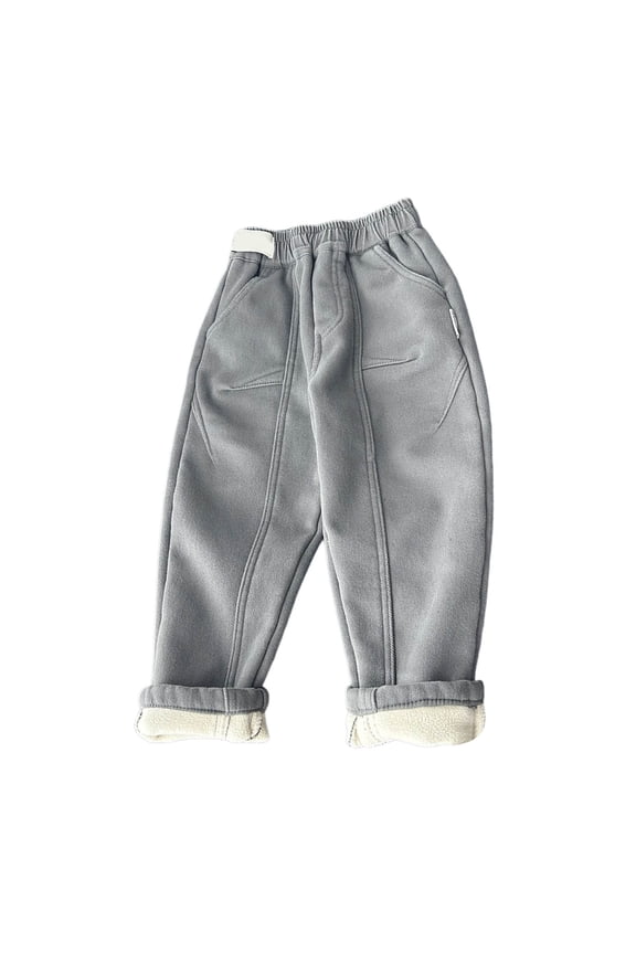 Infant Boy Pants Fleece Lined Stretch Waist Thermal Tapered Trousers Kids Warm Thickened Soft Cozy Winter Pants Gray,Sized 18-24 M