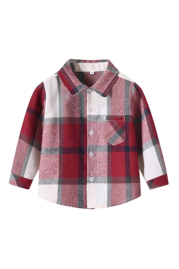 Infant Boy' Shirt Plaid Open Front Lapel Collar Tops with Pockets Children Loose Lightweight Cozy Shirts Red,Sized 12-18 M