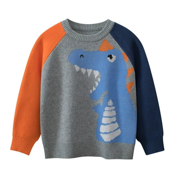 SonxaHe Infant Boy's Sweater Dinosaur Embroidery Knitted Pullover Top Child Warm Loose Comfy Winter Sweaters Gray,Sized 1-2