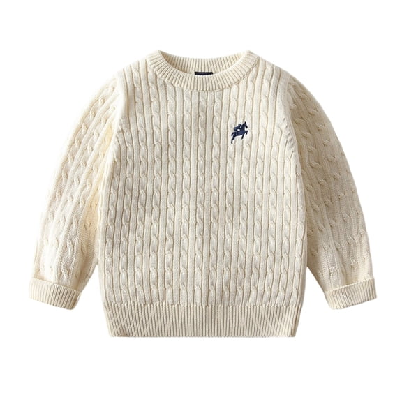 SonxaHe Infant Boy's Sweater Embroidery Long Sleeve Ribbed Knitted Sweater Warm Cozy Fall Winter Sweaters Beige,Sized 1-2