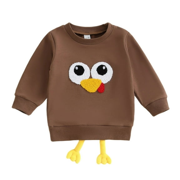 SonxaHe Boy's Sweatshirt Cute Embroidered Long Sleeve Pullover Top Baby Comfy Fall Casual Sweatshirts Brown,Sized 18-24 M