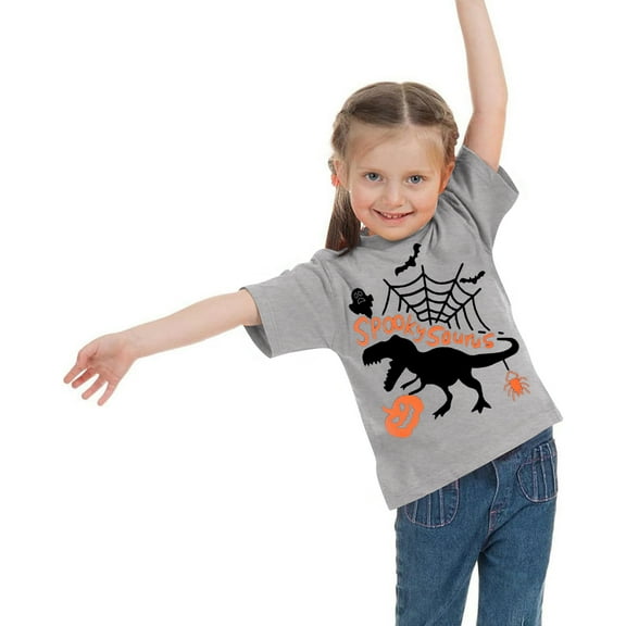 SonxaHe Boy's T Shirt Halloween Graphic Short Sleeve Tee Children Party Loose T-Shirt Gray,Sized 1-2