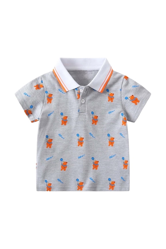 Infant Boy's Tshirt School Cartoon Graphic Short Sleeve Lapel Tee Streetwear Comfortable T Shirt Gray