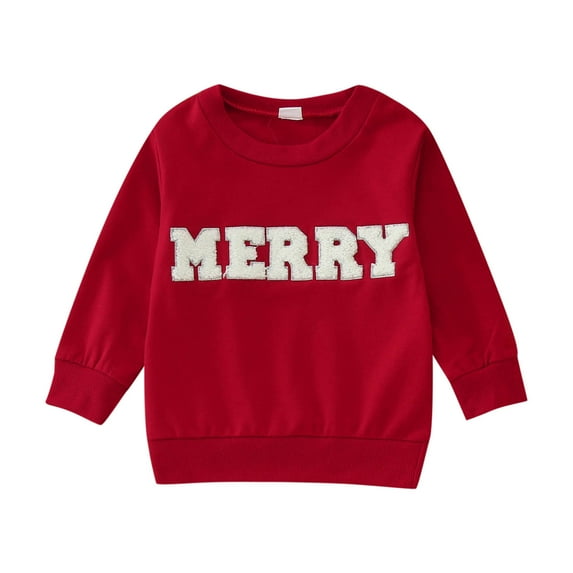 SonxaHe Infant Boys Girls Christmas Sweatshirt Long Sleeved Letter Embroider Shirt Child Outerwear Xmas Fall Sweatshirts Red,Sized 18-24 M