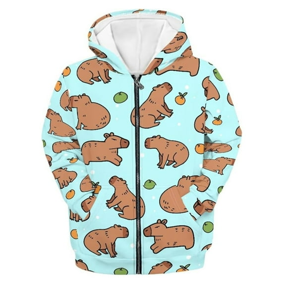SonxaHe Infant Boys Hooded Sweatshirt Cartoon Capybara Long Sleeve Shirt Kids Loose Cozy Sports Autumn Sweatshirts Green,Sized 18-24 M