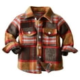 thumbnail image 1 of SonxaHe Infant Boys Jacket Plaid Lapel Long Sleeve Button Tops Children Fleece Streetwear Soft Cozy Autumn Jackets Brown,Sized 18-24 M, 1 of 6