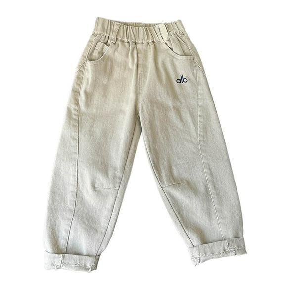 SonxaHe Boys' Pants Stretch Waist Straight Leg Active Trousers Child School Stylish Autumn Pants Beige,Sized 12-18 M
