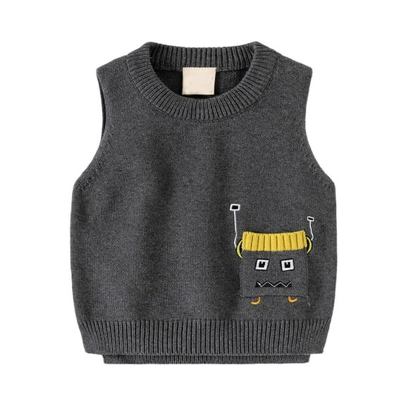 SonxaHe Infant Boys' Sweater Crew Neck Loose Pullover Knit Vest Children Comfy Soft Warm School Wear Sweaters Gray,Sized 1-2