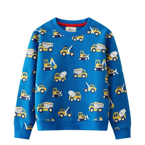 SonxaHe Boys' Sweatshirt Car Prints Long Sleeve Relaxed Outerwear Comfy Loose Sweatshirts Blue,Sized 12-18 M