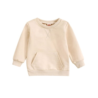 SonxaHe Boys Sweatshirts Long Sleeve Solid Pullover Tops with Pocket Child Casual Loose Sweatshirts Beige,Sized 18-24 M