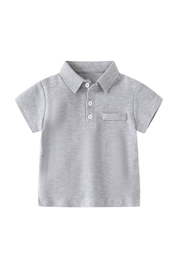 Infant Boys T Shirt Short Sleeve Polo Collar Tshirt Summer Streetwear Durable Cotton Activewear Tee Gray