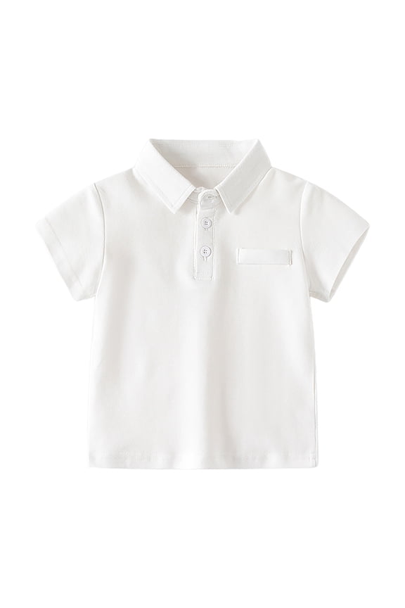 Infant Boys T Shirt Short Sleeve Polo Collar Tshirt Summer Streetwear Durable Cotton Activewear Tee White