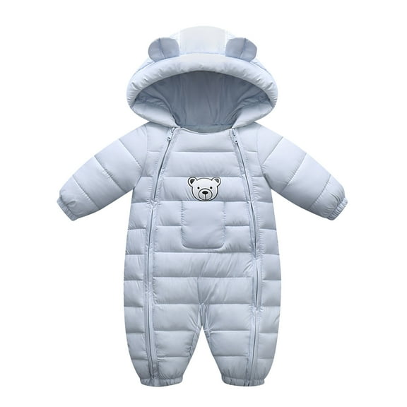 SonxaHe Infant Girl Boy Hooded Windproof Coat Warm Zip Up Quilted Puffer Winter Outdoor Unisex Romper Blue,Sized 18-24 M