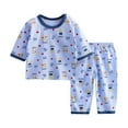 thumbnail image 1 of SonxaHe Infant Girl Boy Outfits Cartoon Prints Short Sleeve Shirt Shorts Kids Sleepwear Satin Silk Loose Outfit Set Blue,Sized 12-18 M, 1 of 6