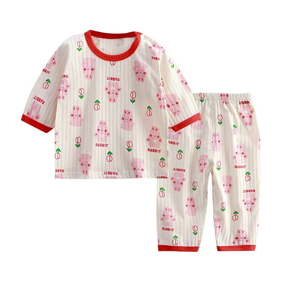 SonxaHe Infant Girl Boy Outfits Cartoon Prints Short Sleeve Shirt Shorts Kids Sleepwear Satin Silk Loose Outfit Set Red,Sized 18-24 M