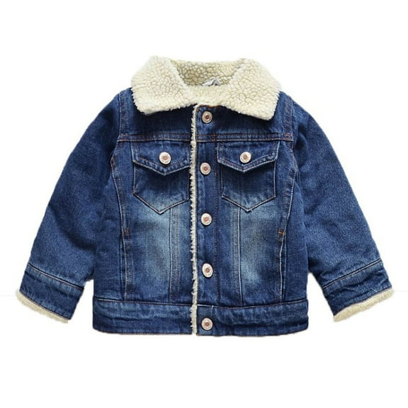 SonxaHe Infant Girl Denim Jacket Fleece Lined Long Sleeve Button Outerwear Cozy Warm Thickened Winter Coats Blue,Sized 18-24 M