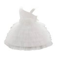 thumbnail image 1 of SonxaHe Infant Girl Dresses Elegant Ruffle One-Shoulder Layered Cake Gown Child Birthday Celebration Tutu Dresses White,Size 18-24 M, 1 of 2