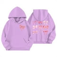 thumbnail image 1 of SonxaHe Infant Girl Hooded Sweatshirt Cartoon Bow Print Long Sleeve Soft Loose Fleece Fall Winter Outdoor Hoodies Purple,Sized 12-18 M, 1 of 2