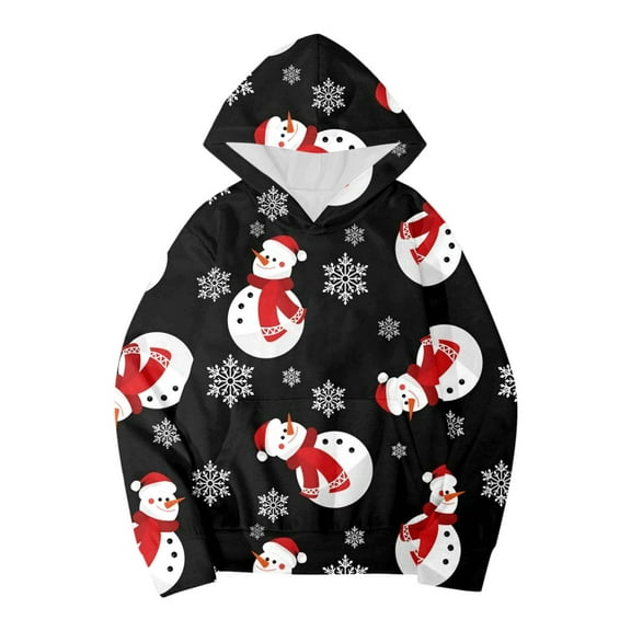 SonxaHe Infant Girl Hoodies Christmas Long Sleeved Snowman Print Warm Hoodie Kids Party Streetwear Winter Hooded Sweatshirts Black,Sized 12-18 M