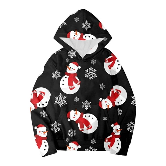 SonxaHe Infant Girl Hoodies Christmas Long Sleeved Snowman Print Warm Hoodie Kids Party Streetwear Winter Hooded Sweatshirts Black,Sized 18-24 M