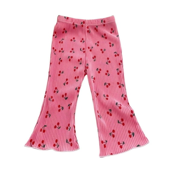 SonxaHe Girl Pants Floral Prints Flare Leg Stretch Pants Child Summer Lightweight Trendy Trousers Pink,Sized 18-24 M