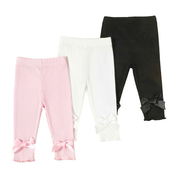 SonxaHe Infant Girl Pants Knit Ribbed High Waist Leggings with Bow Baby Stylish Solid Active Fall Trousers Pink,Sized 18-24 M