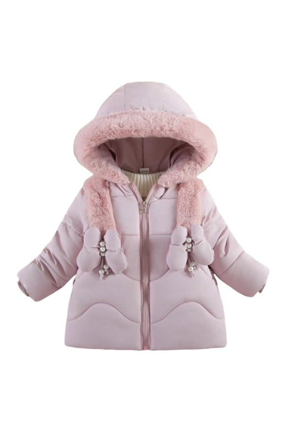 Infant Girl' Puffer Coat Faux Fur Hood Warm Mid Length Outerwear Stylish Quilted Windproof Winter Coats Red,Sized 18-24 M