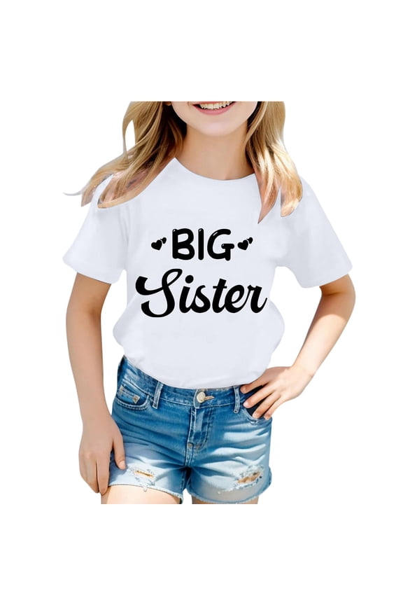 Infant Girl' Tshirt Short Sleeve Letter Graphic Round Neck T Shirt Breathable School Casual Tops White