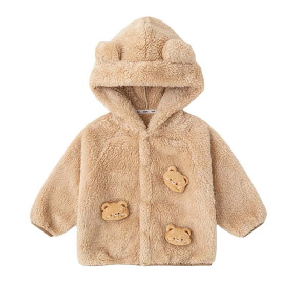 SonxaHe Infant Girl' Winter Coats Flannel Warm Thickened Hooded Coat Child Stylish Comfy Soft Outerwear Coats Beige,Sized 18-24 M