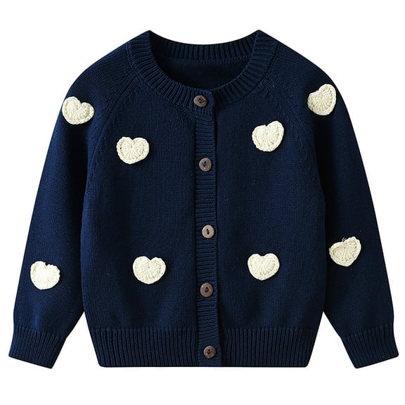 SonxaHe Infant Girl's Sweater Handmade Heart Embroidery Knit Cardigan Kids Soft Comfy Fall Winter Outerwear Sweaters Blue,Sized 1-2