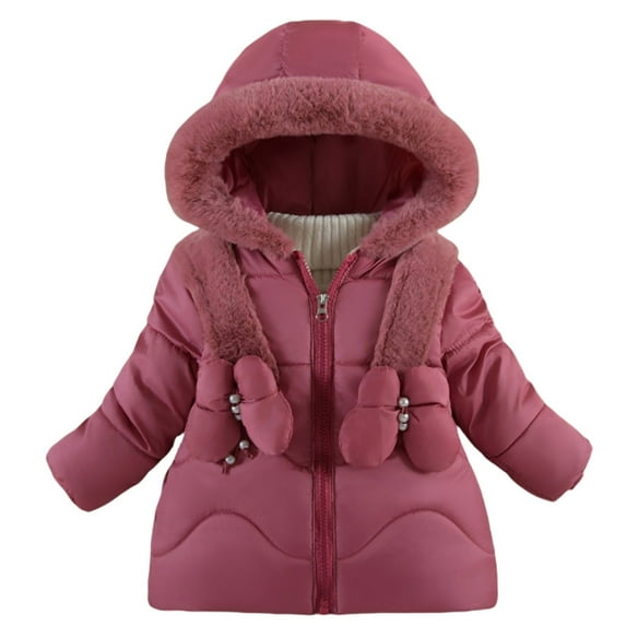 SonxaHe Infant Girl's Winter Coat Fur Trim Hood Warm Thicken Quilted Puffer Outerwear Windproof Coats for Children Pink,Sized 12-18 M