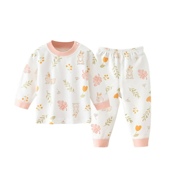 SonxaHe Infant Girls' Outfits Floral Prints Long Sleeve Tshirt Pants Kids Soft Loose Warm Autumn Sleepwear Outfit Set Pink,Sized 18-24 M