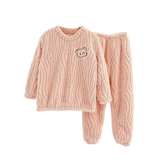 SonxaHe Infant Girls Pajama Set Fleece Thermal Long Sleeve Tops Pants Cozy Flannel Warm Loungewear Outfits Pink,Sized 18-24 M
