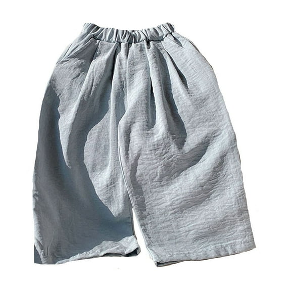 SonxaHe Girls Pants Stretch Waist Wide Leg Pants Child Summer Solid Loose Casual Sportswear Pants Blue,Sized 18-24 M