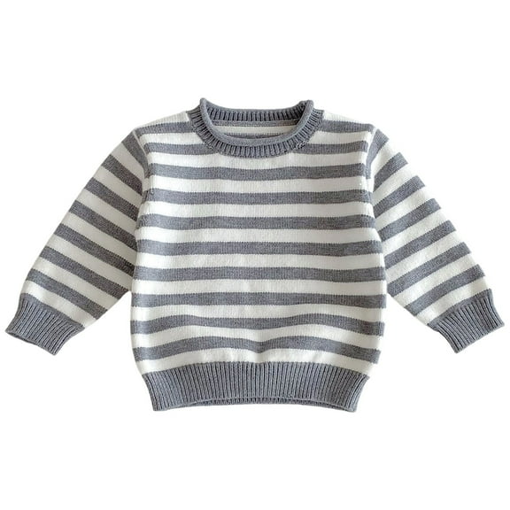 SonxaHe Infant Girls' Sweater Striped Loose Kintter Pullover Sweater Kids Comfy Warm Autumn Winter Sweaters Gray,Sized 1-2