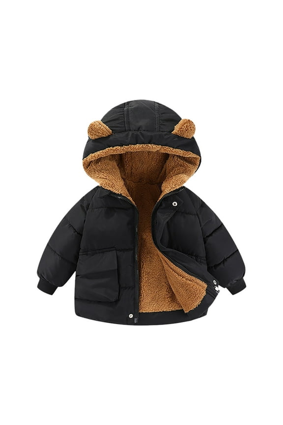 Infant Girls Winter Coat Fleece Lined Bear Ear Hooded Coat Child Warm Thickened Soft Winter Windproof Coats Black,Sized 18-24 M