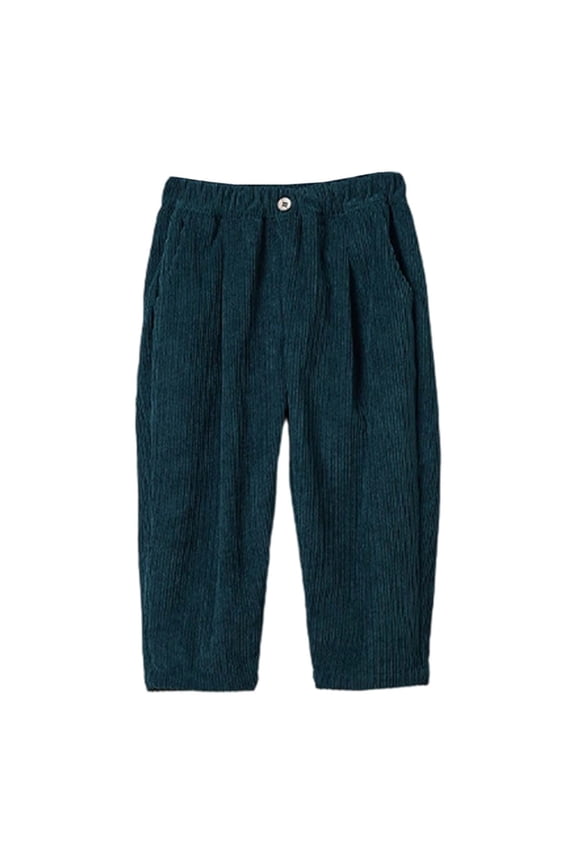 Little Boy Corduroy Pants Elastic Waist Straight Leg Trousers Classic Cozy Soft School Play Spring Pants Green,Size 7-8 Y