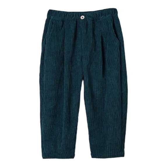 SonxaHe Little Boy Corduroy Pants Elastic Waist Straight Leg Trousers Classic Cozy Soft School Play Spring Pants Green,Size 7-8 Y