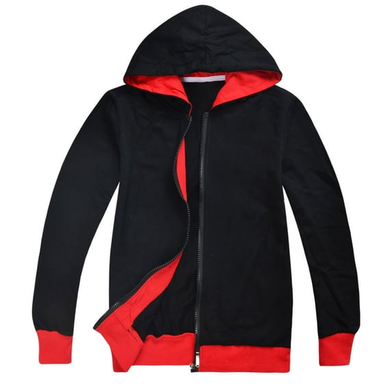 SonxaHe Little Boy Girl Hooded Sweatshirts Long Sleeve Color Block Zipper Unisex Autumn and Winter Coat Black,Sized 7-8
