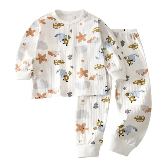 SonxaHe Little Boy Girl Outfits Fleece Cartoon Animal Print Long Tshirt Pants Child Soft Sleepwear Winter Loungewear Outfits White,Sized 7-8